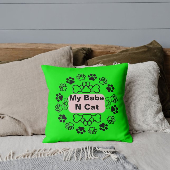 Coussin Mon Bébé Et Chat Drôle Rétro Mignonne Moderne Paw  (Créateur téléchargé)