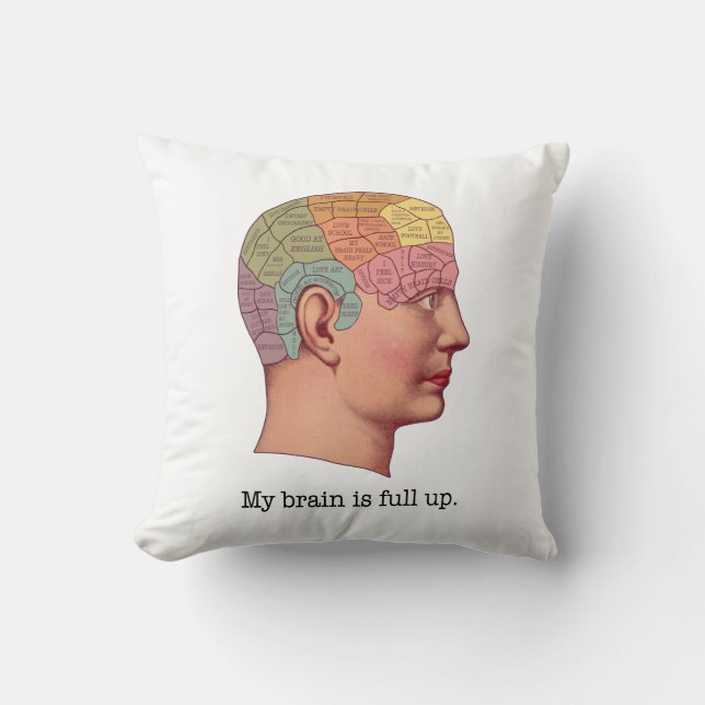 Coussin Mon cerveau est plein haut (Recto)