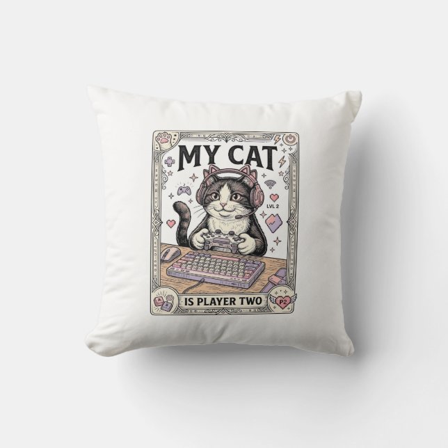 Coussin Mon chat est joueur deux conception de vecteur vin (Recto)