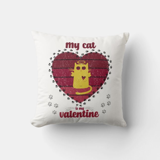 Coussin Mon Chat Est Ma Saint Valentin | Drôle cadeau amou (Recto)