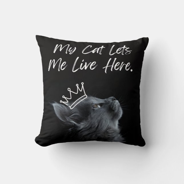 Coussin Mon chat me laisse vivre ici (Recto)
