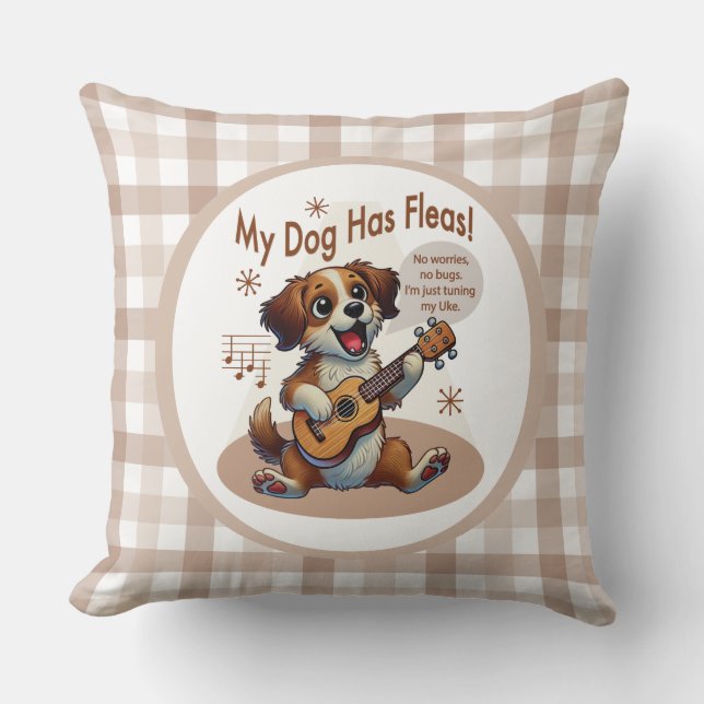 Coussin Mon Chien A Fleas Ukulele Tuning Chanson (Recto)