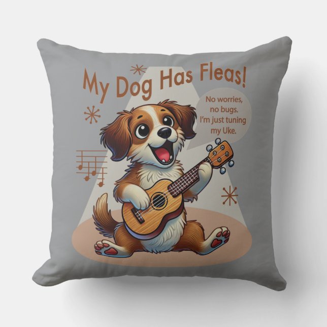Coussin Mon Chien A Fleas Ukulele Tuning Chanson (Recto)
