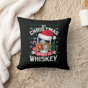 Coussin Mon esprit de Noël est un pull moche Whiskey Xmas 