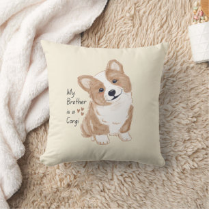 Coussin 'Mon frère est un Corgi' Chien joueur crème chaude
