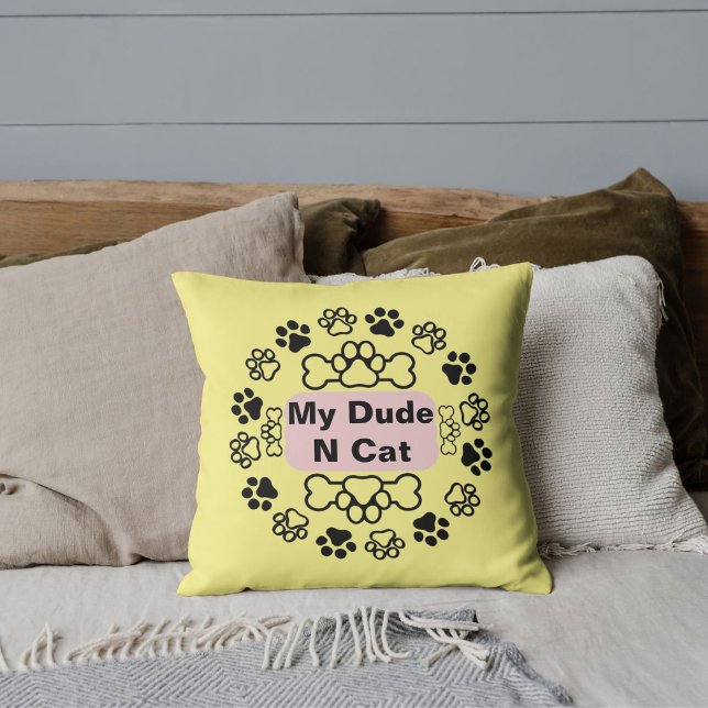 Coussin Mon Mec Et Chat Drôle Mignonne Animal Moderne Paw  (Créateur téléchargé)