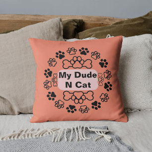 Coussin Mon Mec Et Chat Drôle Rétro Mignonne Saumon Paw Mo
