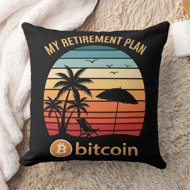 Coussin Mon Plan de Retraite Bitcoin Plage Coucher de Sole (Couverture)