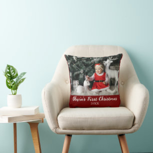 Coussin Mon premier Noël Baby Custom Photo Script Simple
