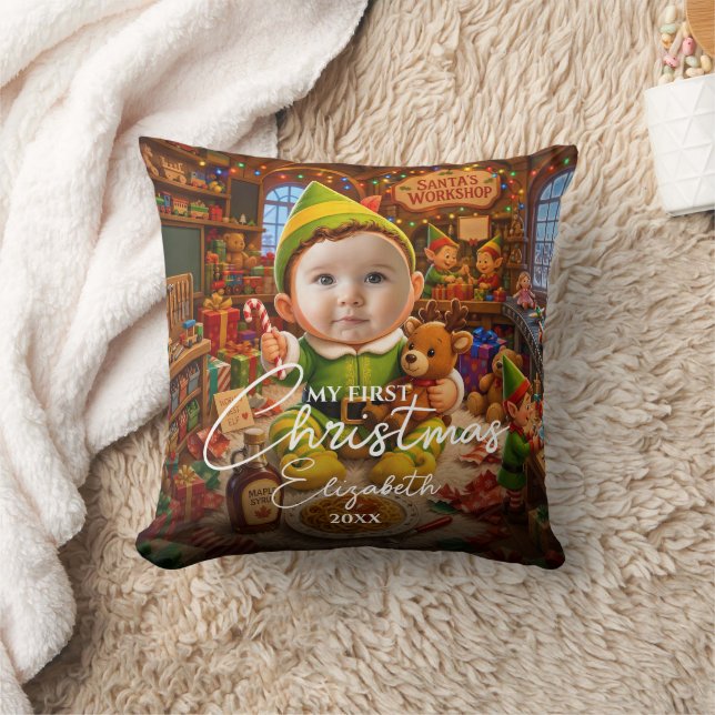Coussin Mon premier Noël Santas Helper Photo Stats de nais (Couverture)