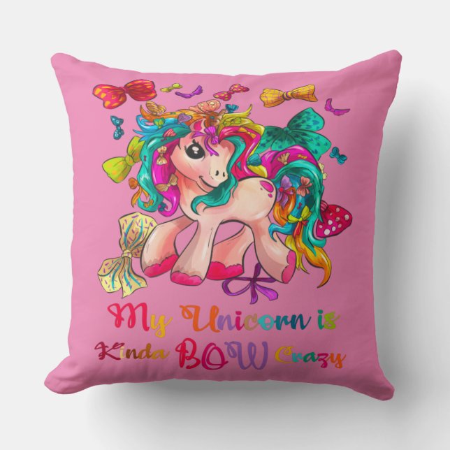 Coussin Mon Unicorne Est Kinda Bow Crazy 20x20 (Recto)