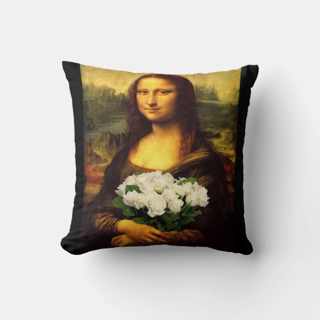 Coussin Mona Lisa Avec Bouquet De Roses Blanches (Recto)