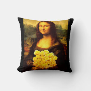 Coussin Mona Lisa Avec Bouquet De Roses Jaunes