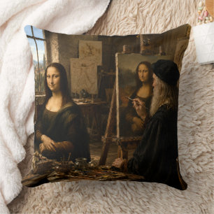 Coussin Mona Lisa visite l'atelier numéro 2 de Léonard de 