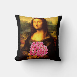 Coussin Mona Lisa With Bouquet Of Pink Roses