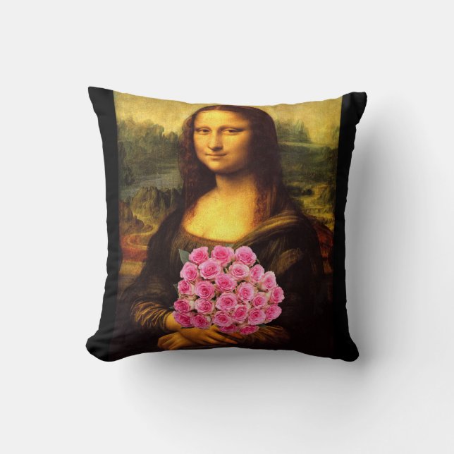 Coussin Mona Lisa With Bouquet Of Pink Roses (Recto)