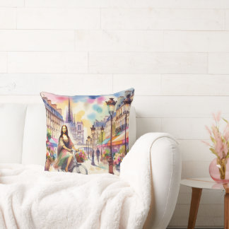 Coussin Mona with bicycle in Paris Throw Pillow
