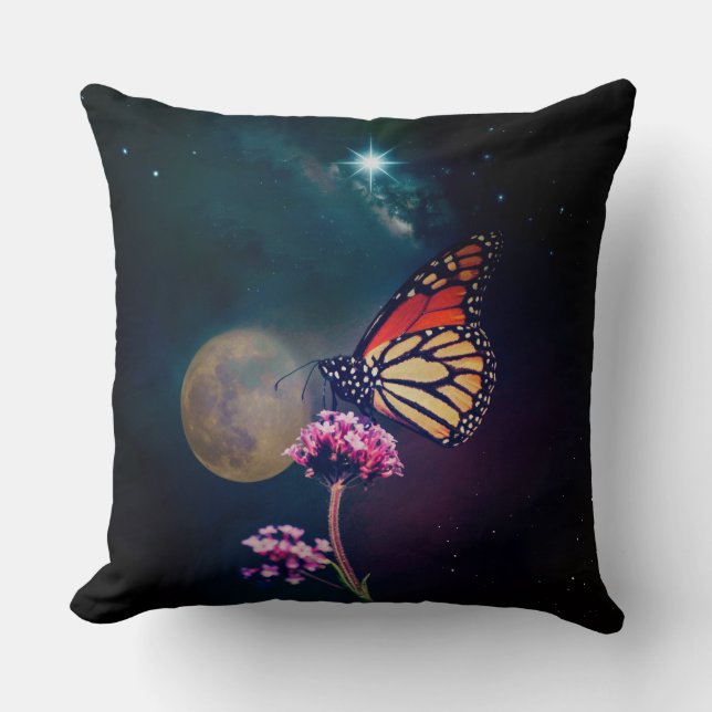 Coussin Monarch Butterfly Moon and North Star Night Sky (Recto)