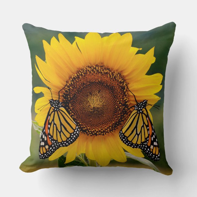 Coussin Monarque Butterfies sur le tournesol (Recto)