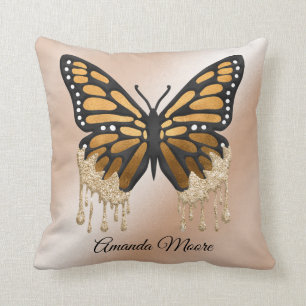 Coussin Monarque papillon feuille d'or lancer l'oreiller