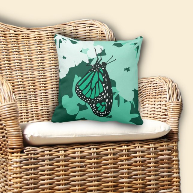 Coussin Monarque Papillon insecte vert animal (Monarch Butterfly Insect Animal Green Throw Pillow)