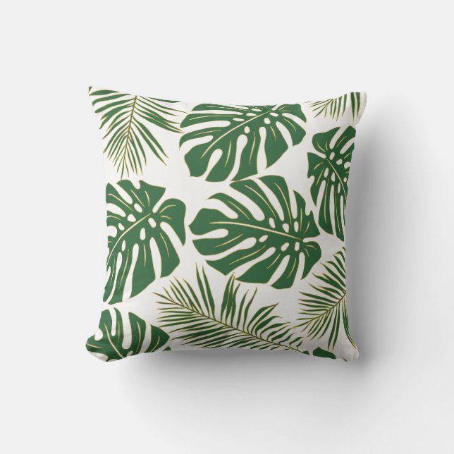Coussin Monastère vert et or, palmier tropical feuilles (Recto)