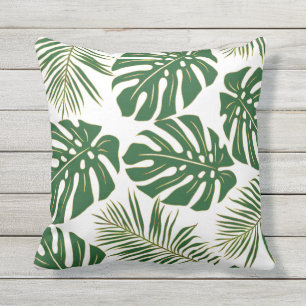 Coussin Monastère vert et or, palmier tropical feuilles