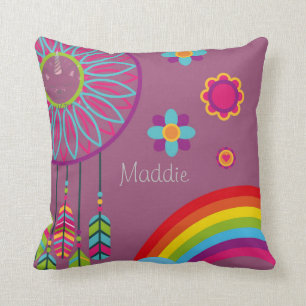 Coussin Monde arc-en-ciel personnalisé Caticorne mignon