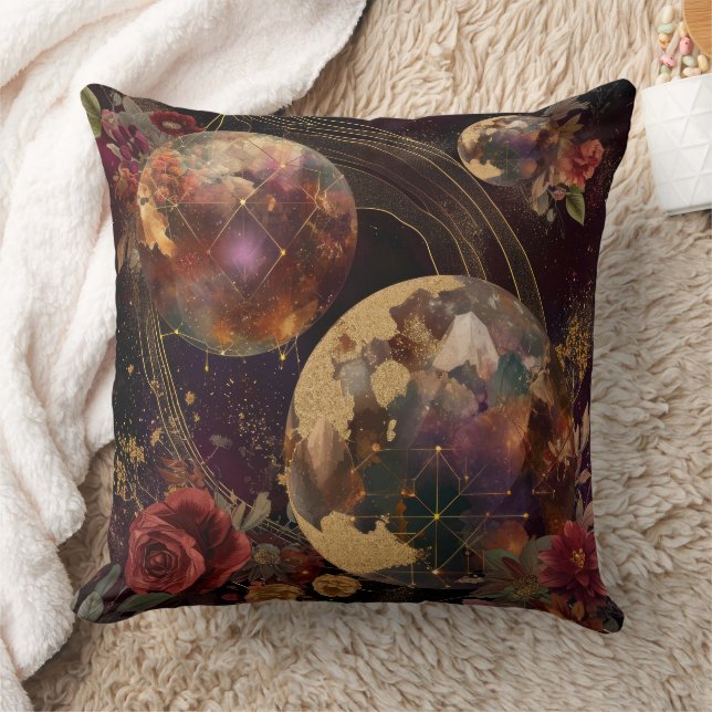 Coussin Monde de cristal céleste Galaxie dorée violette (Couverture)