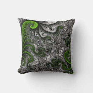 Coussin Monde Fantastique Art Fractal Abstrait Vert Et Gri