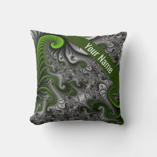 Coussin Monde Fantastique Vert Gris Art Fractal Abstrait N