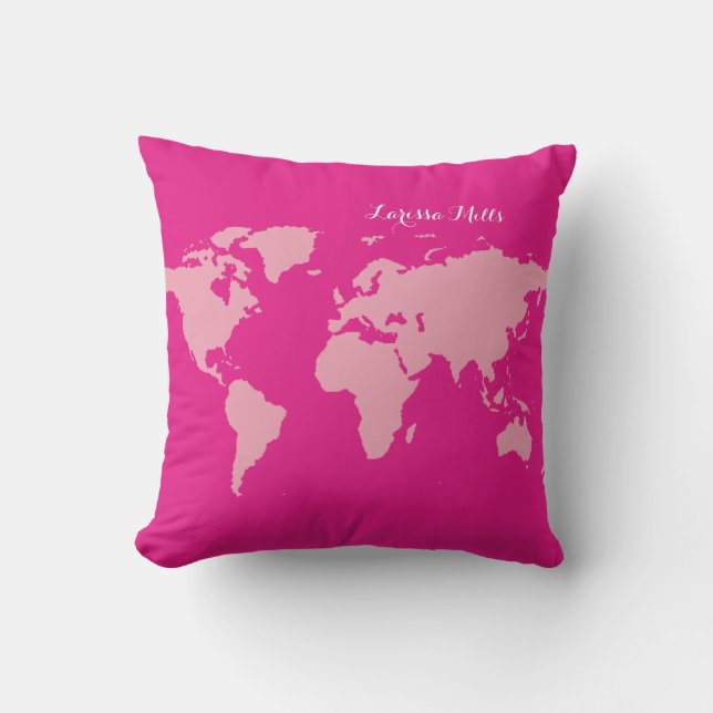 Coussin Monde rose de (votre nom) personnalisé (Recto)