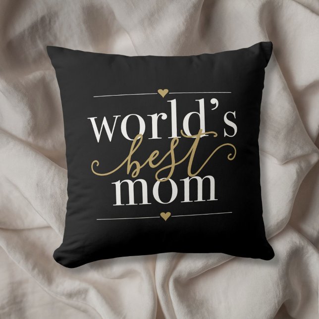 Coussin Mondes Élégants Modernes Meilleur Maman Noir Et Or (Modern Elegant Worlds Best Mom Black And Gold Throw Pillow)