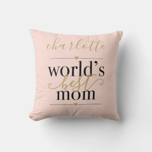 Coussin Mondes rose et or bleu Meilleure maman Personnalis