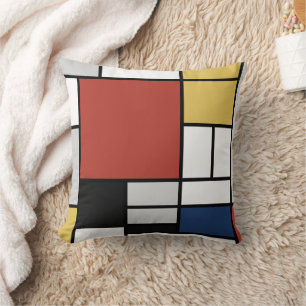 Coussin Mondrian Peinture Rouge Plane Jaune Noir Gris Bleu