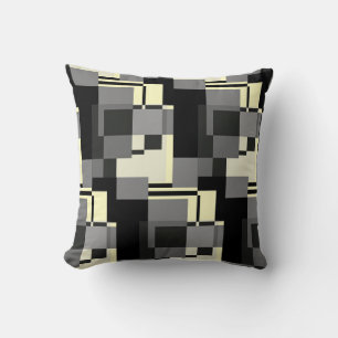 Coussin Mondrian Style gris jaune Abstrait moderne Motif