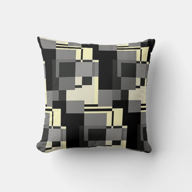 Coussin Mondrian Style gris jaune Abstrait moderne Motif (Recto)