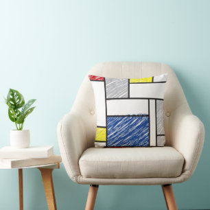 Coussin Mondrik Scribbles Minimalist De Stijl Art Moderne
