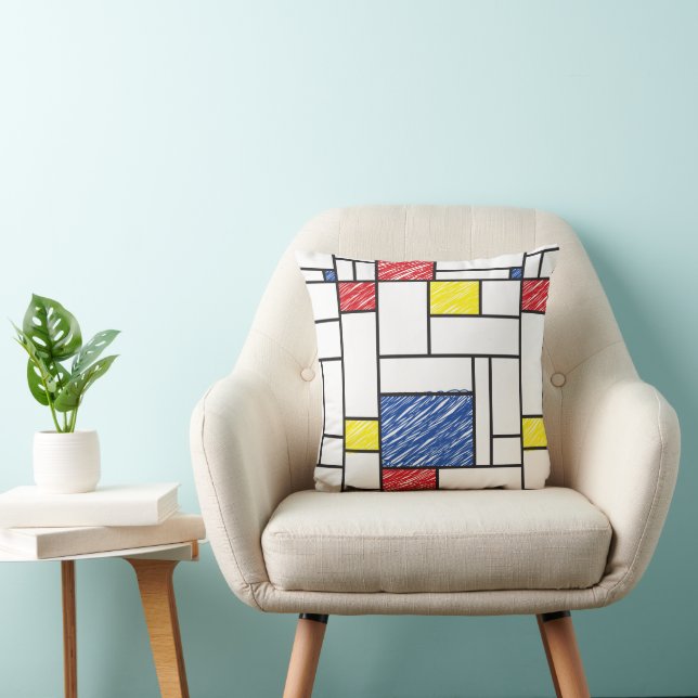 Coussin Mondrik Scribbles Minimaliste De Stijl Art Moderne (Chaise)