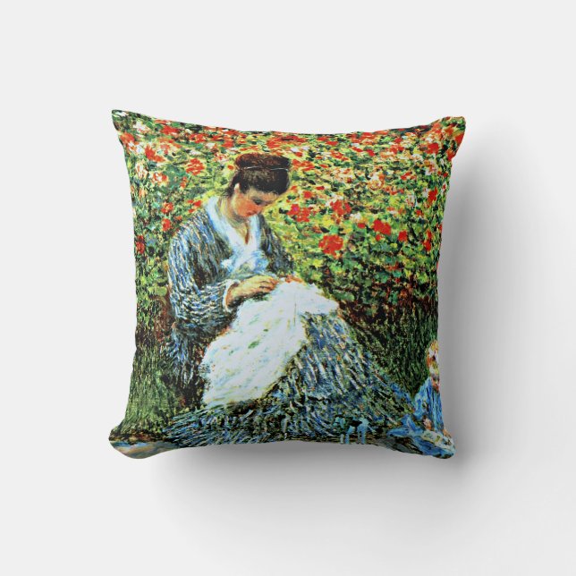 Coussin Monet : Camille Monet et enfant dans le jardin d'a (Recto)