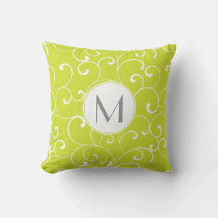 Coussin Mongramme vert de chaux de boucles Whimsical moder