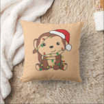 Coussin Monkey Christmas Winter Animals Monkeys Throw Pill<br><div class="desc">The monkey at Christmas with fairy lights. Funny animals with gifts and snow for the holidays. A sweet Christmas greeting. Monkeys are cute animals and perfect for Christmas.</div>