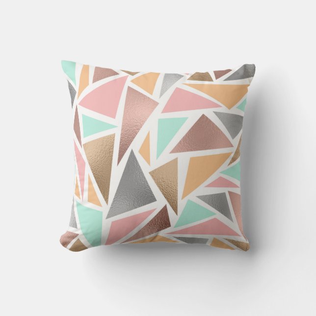 Coussin Monnaie d'or Rose moderne triangles métalliques gé (Recto)
