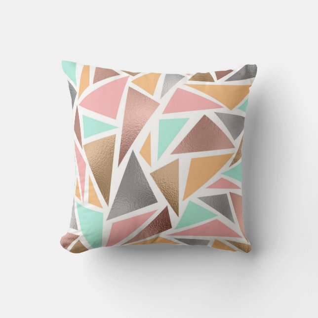 Coussin Monnaie d'or Rose moderne triangles métalliques gé (Recto)
