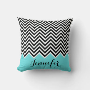 Coussin Monnaie turquoise avec Chevron noir et blanc Perso
