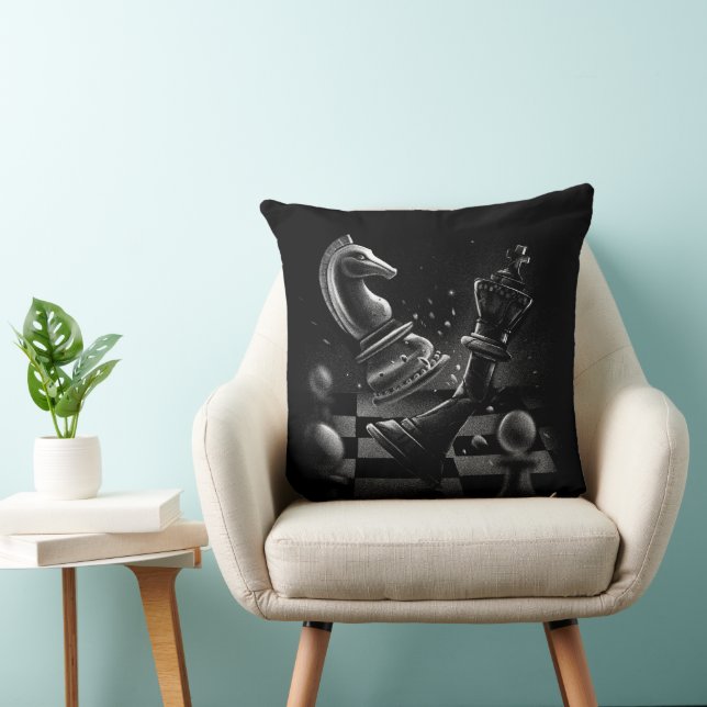 Coussin Monochrom d'échecs dramatique (Chaise)