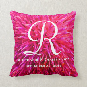 Coussin Monogram and Names Hot Pink Abstract Floral Square