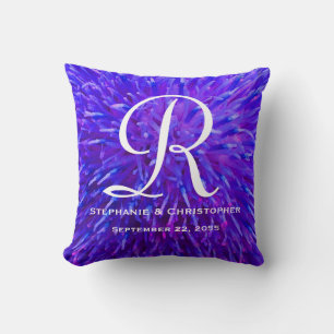 Coussin Monogram and Names Purple Abstract Floral Pillow