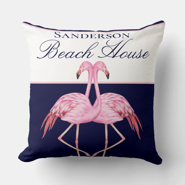 Coussin Monogram Beach House Flamants roses Turquoises ble (Recto)