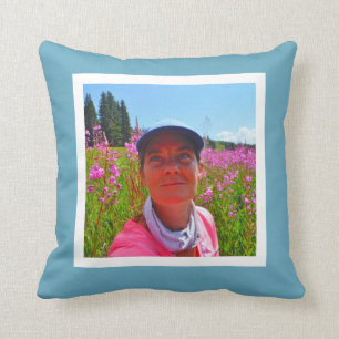 Coussin MONOGRAM bleu uni personnalisé, ajouter instagram 